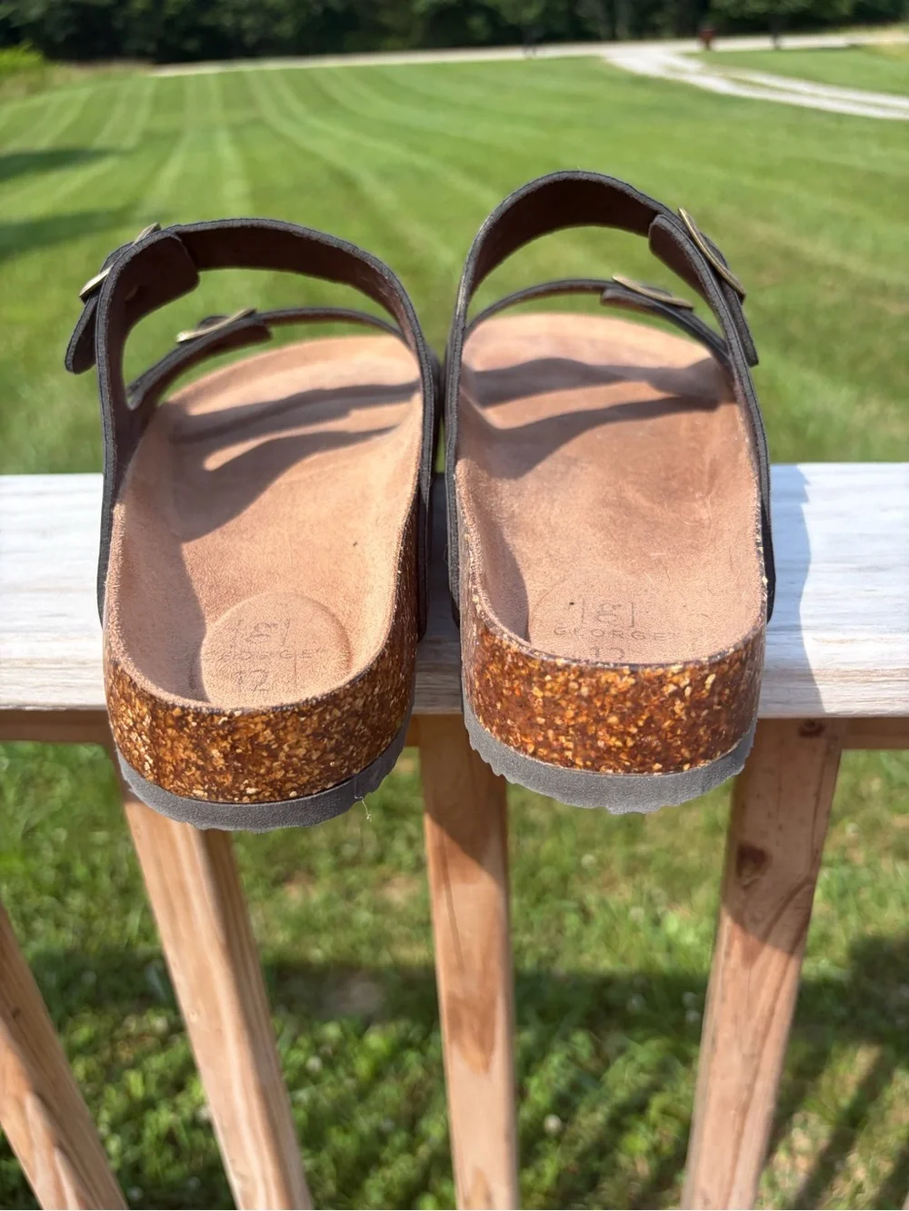 GEORGE MENS  STRAP SANDALS Cork Outsole Brown Sz 12 Beach Resortwear Vacation